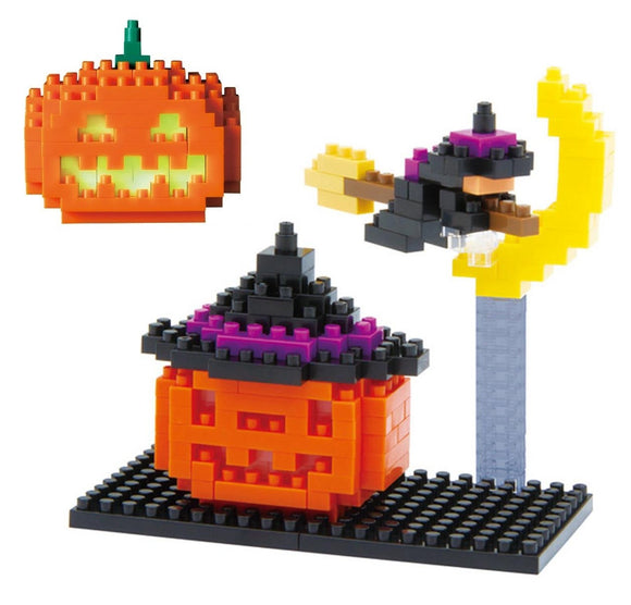 Kawada Nanoblock miniature Halloween Jack-o'-Lantern pumpkin bricks